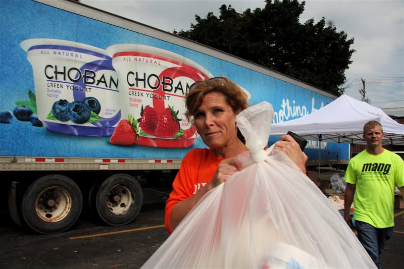 An employee helping with relief efforts
