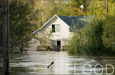 the exterior of a flooded home
